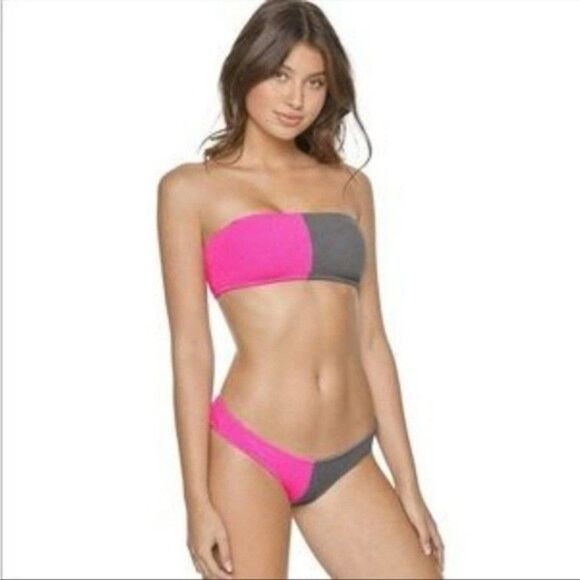 Pilyq Açaí Reef Two Toned Bandeau Top/Full Bottom Bikini Set Size Small New - Picture 1 of 12